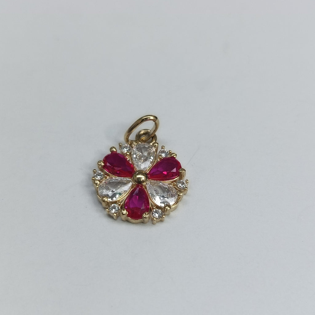 DIJE FLOR CIRCONIAS Y PIEDRAS DE COLOR 14K 2.8 GR (NUEVO)