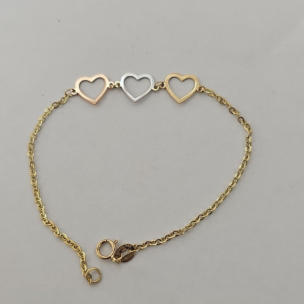 PULSERA ESPECIAL CON CORAZONES 14K 18 CM 1.3 GR (NUEVO)