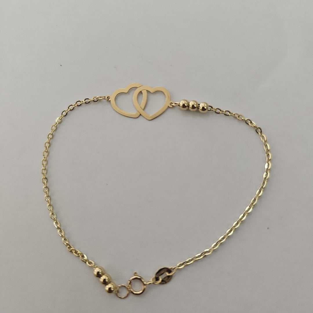 PULSERA TEJIDO ESPECIAL C CORAZONES 14K 18 CM 1.7 GR (NUEVO)