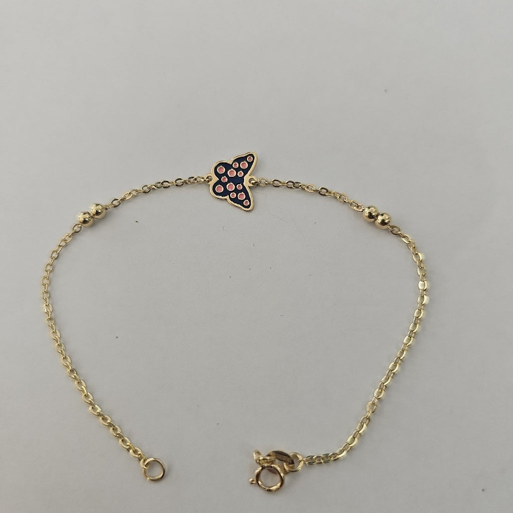 PULSERA TEJIDO ESPECIAL MARIPOSA CON ESMALTE 14K 18 CM 1.8 GR (NUEVO)
