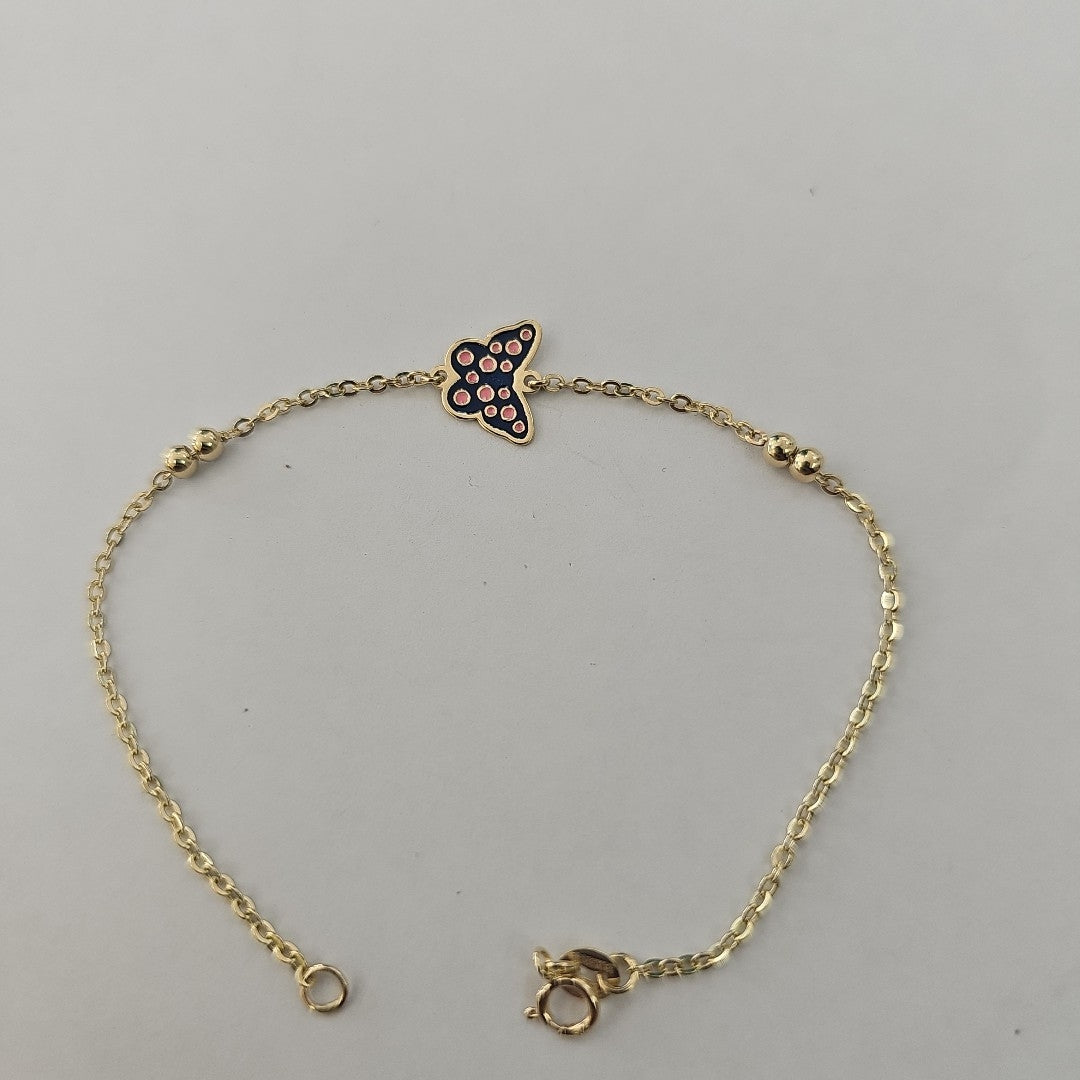 PULSERA TEJIDO ESPECIAL MARIPOSA CON ESMALTE 14K 18 CM 1.8 GR (NUEVO)