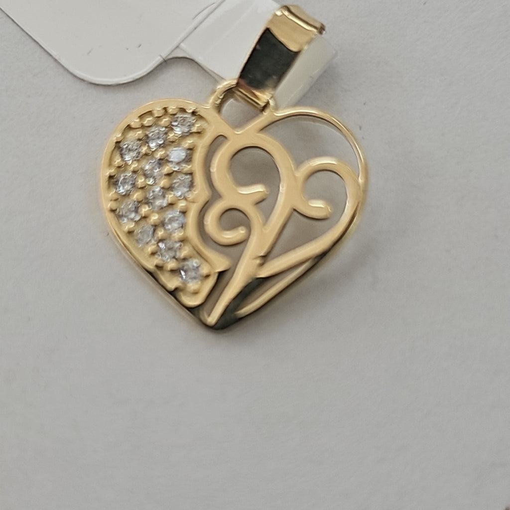 DIJE TEJIDO CORAZON CON CIRCONIAS Y ARBOL DE LA VIDA 14K 0.8 GR (NUEVO)