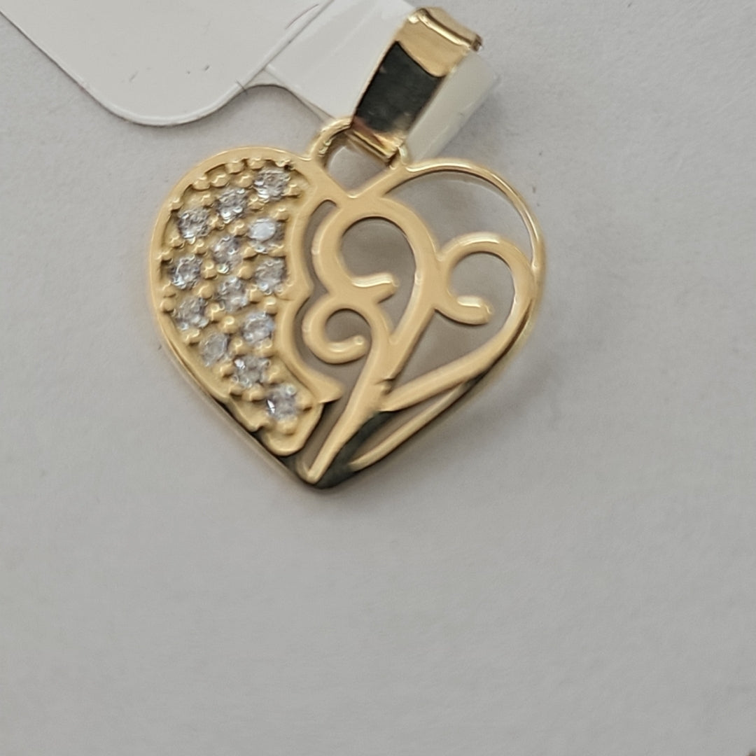 DIJE TEJIDO CORAZON CON CIRCONIAS Y ARBOL DE LA VIDA 14K 0.8 GR (NUEVO)
