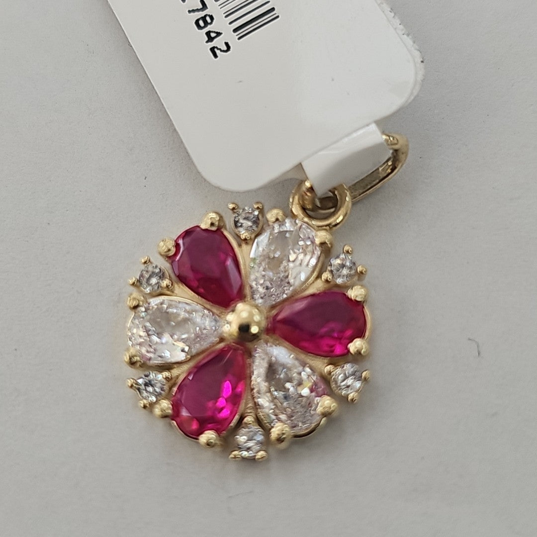 DIJE FLOR CIRCONIAS Y PIEDRAS DE COLOR 14K 2.8 GR (NUEVO)