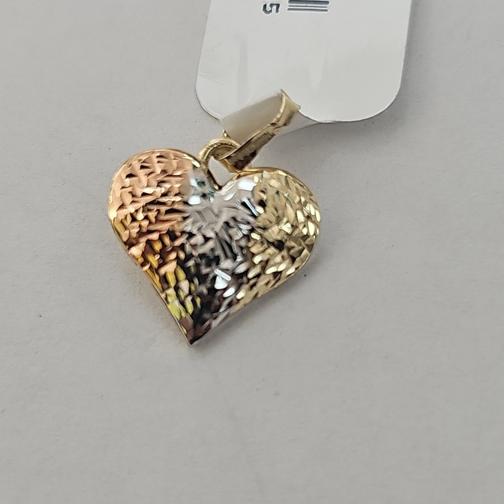 DIJE TEJIDO CORAZON LABRADO COMBINADO 14K 1.2 GR (NUEVO)