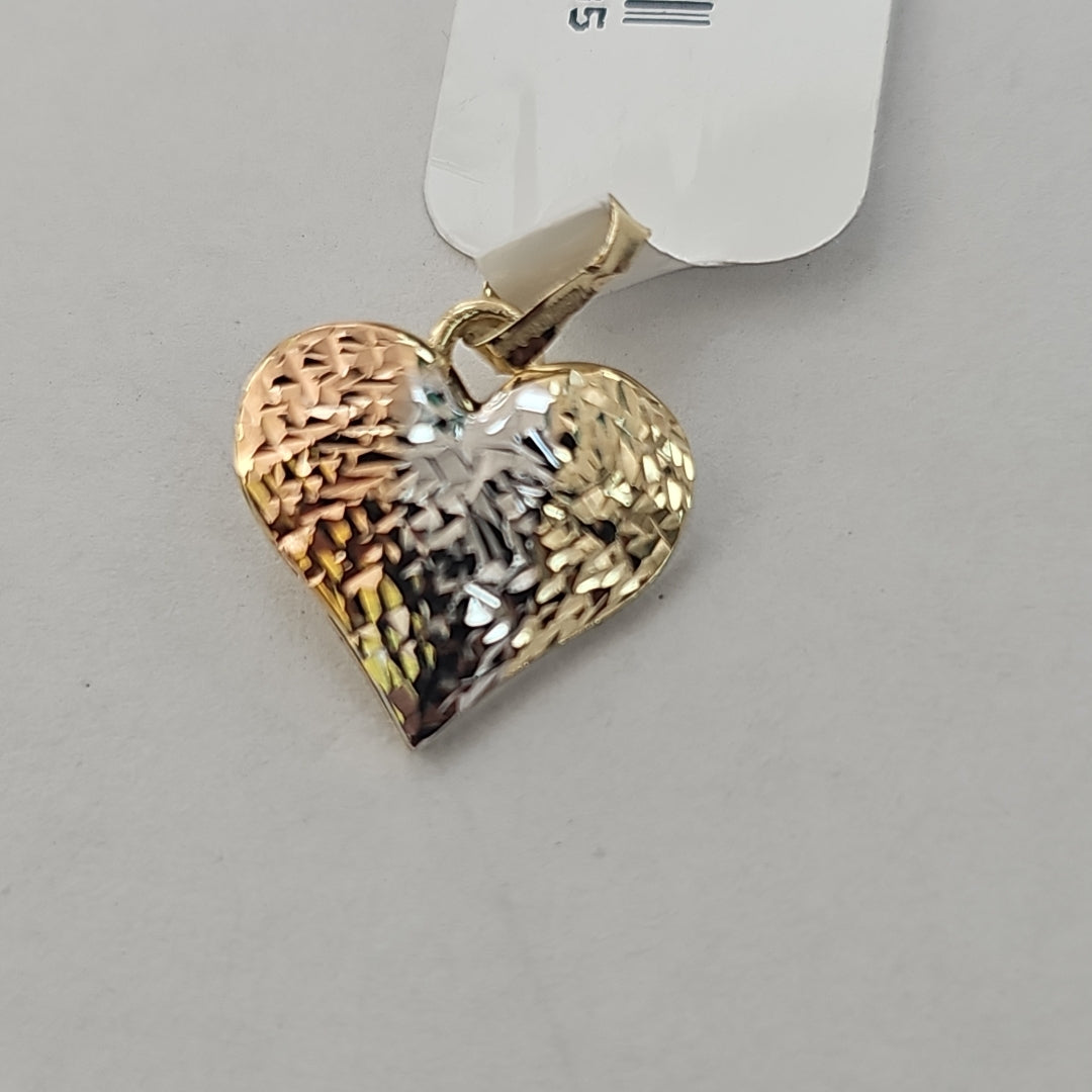 DIJE TEJIDO CORAZON LABRADO COMBINADO 14K 1.2 GR (NUEVO)
