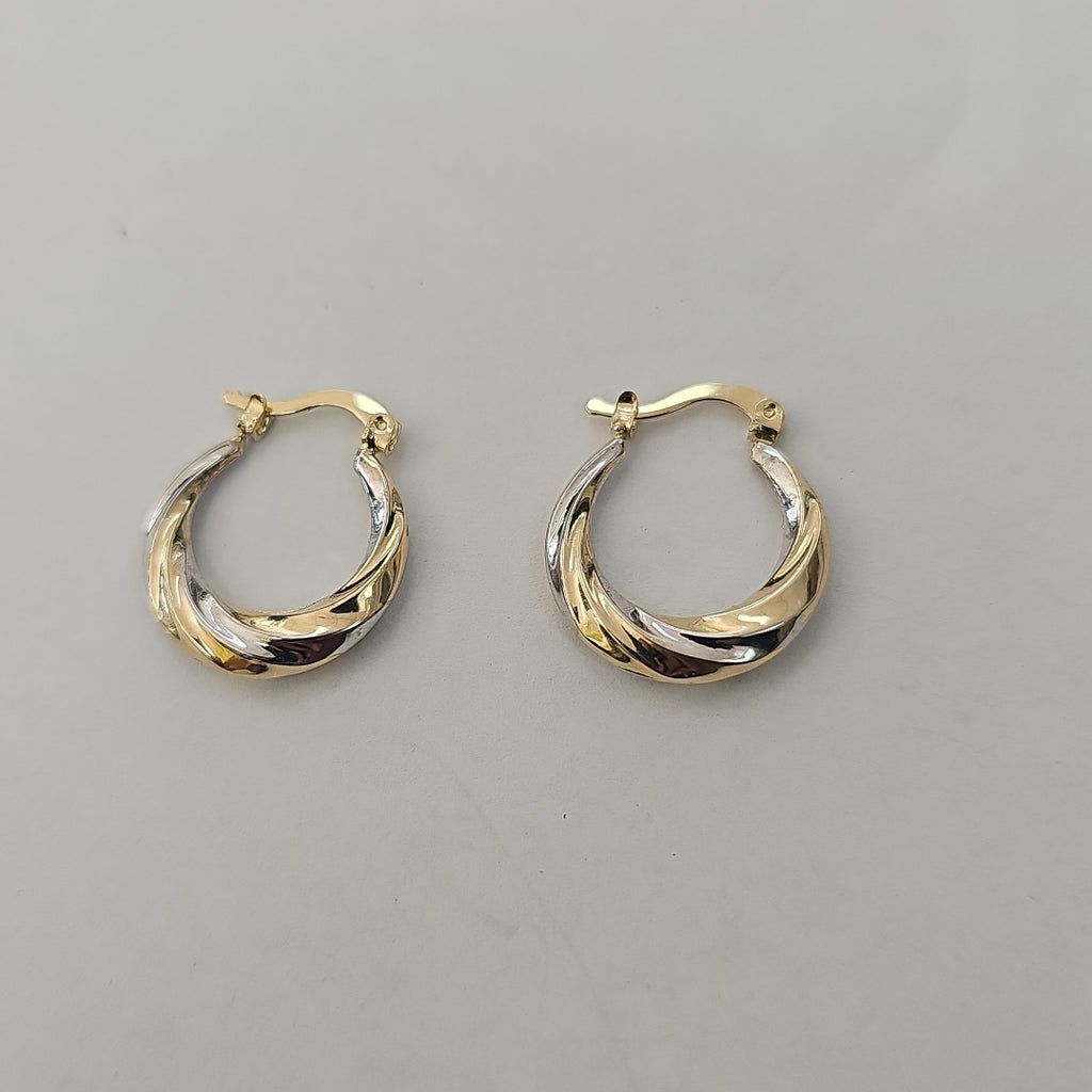 ARETES TEJIDO ARRACADA TRENZADA COMBINADA 14K 1.9 GR (NUEVO)