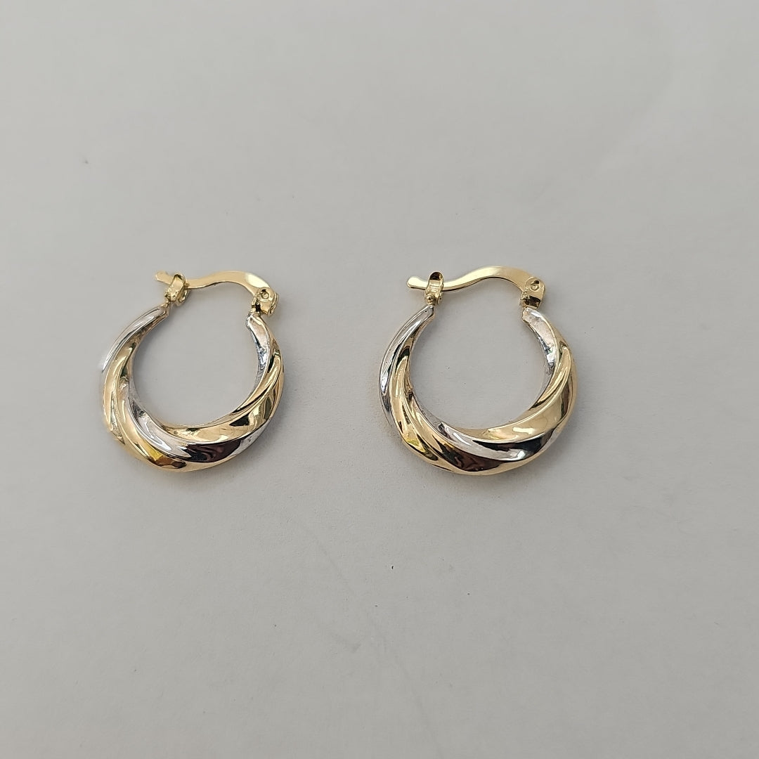 ARETES TEJIDO ARRACADA TRENZADA COMBINADA 14K 1.9 GR (NUEVO)