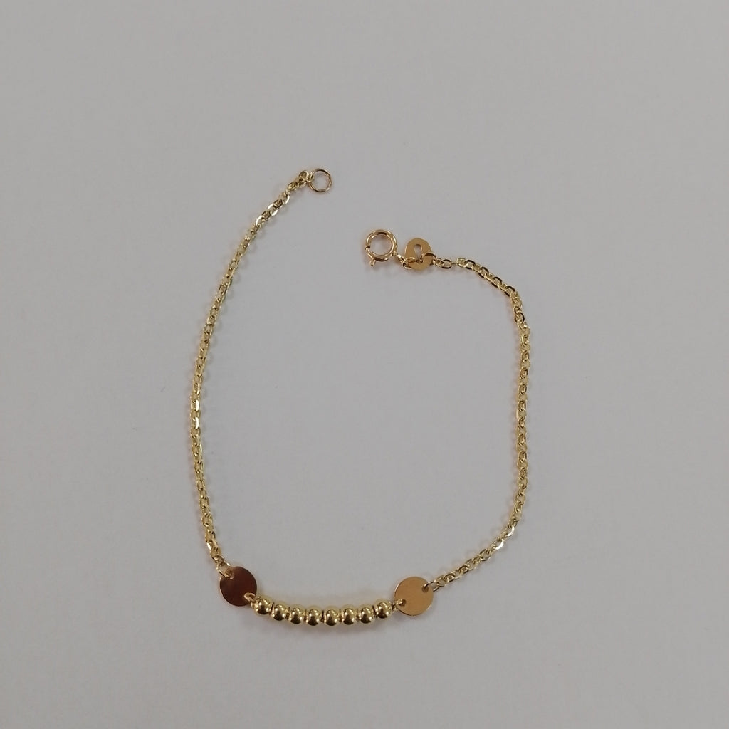 PULSERA TEJIDO ESPECIAL CON BOLITAS 14K 18 CM 1.8 GR (NUEVO)
