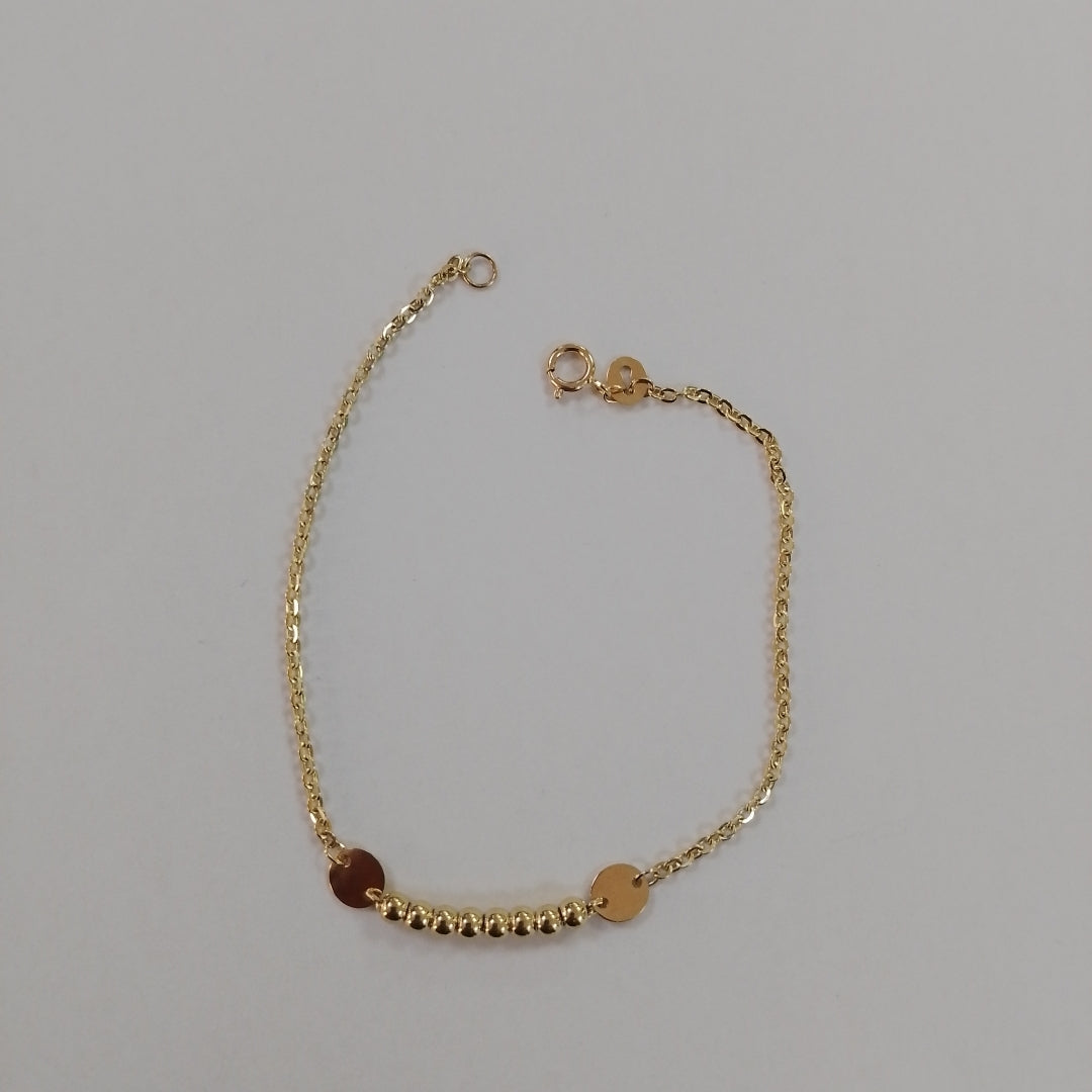 PULSERA TEJIDO ESPECIAL CON BOLITAS 14K 18 CM 1.8 GR (NUEVO)