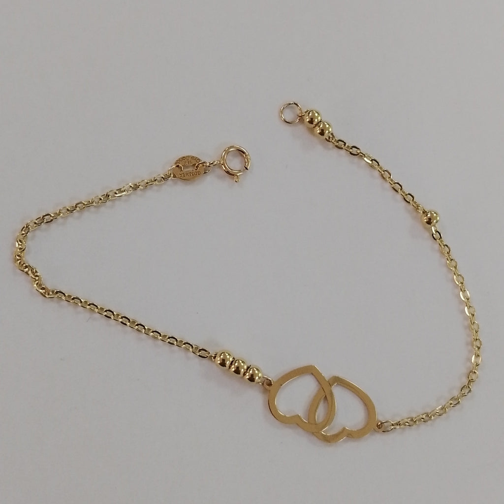 PULSERA TEJIDO ESPECIAL C CORAZONES 14K 18 CM 1.7 GR (NUEVO)