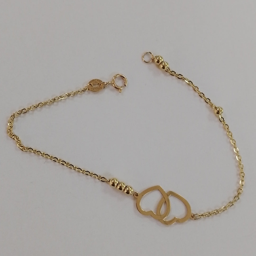 PULSERA TEJIDO ESPECIAL C CORAZONES 14K 18 CM 1.7 GR (NUEVO)