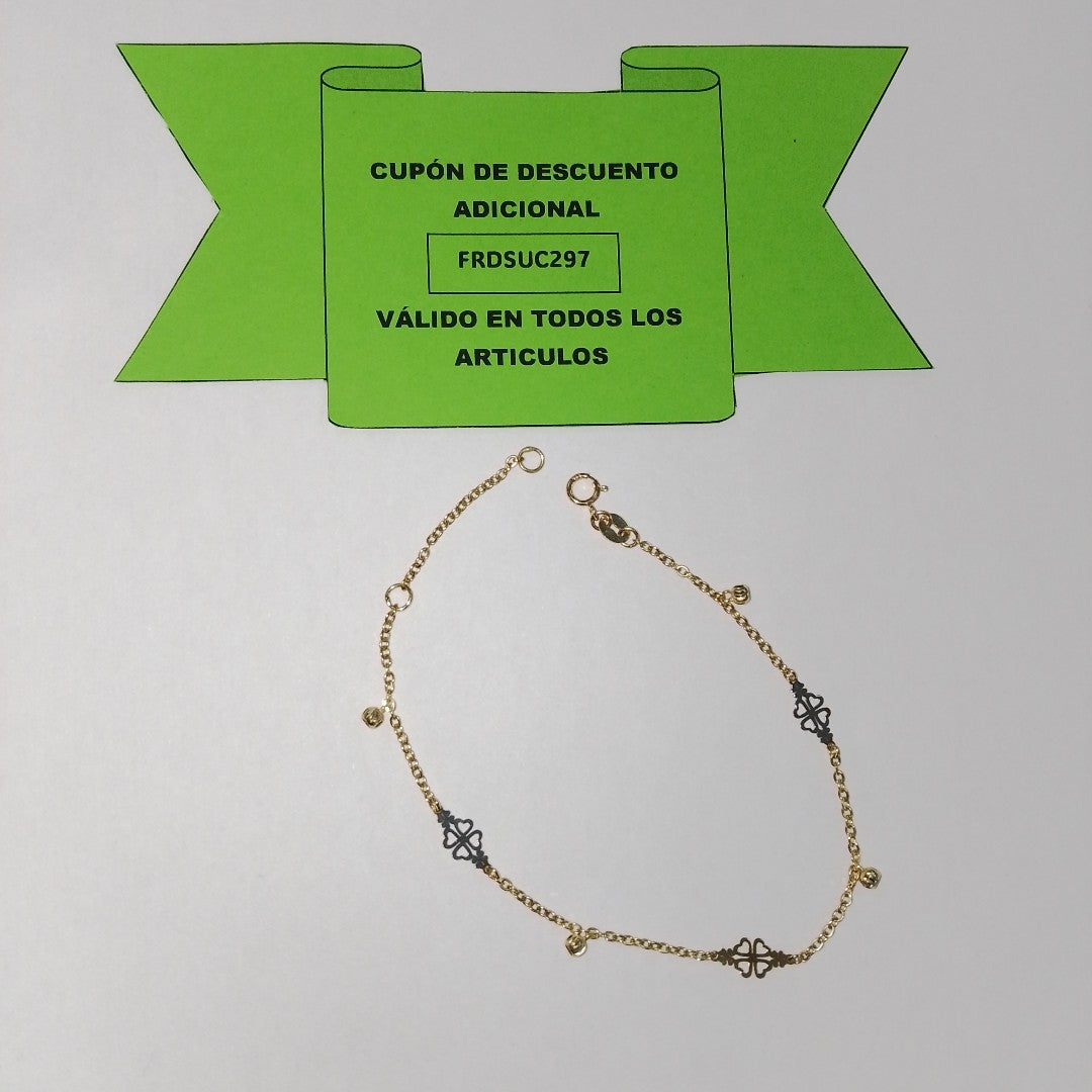 PULSERA ESPECIAL CON TREBOL 14K 18 CM 1.8 GR (NUEVO)