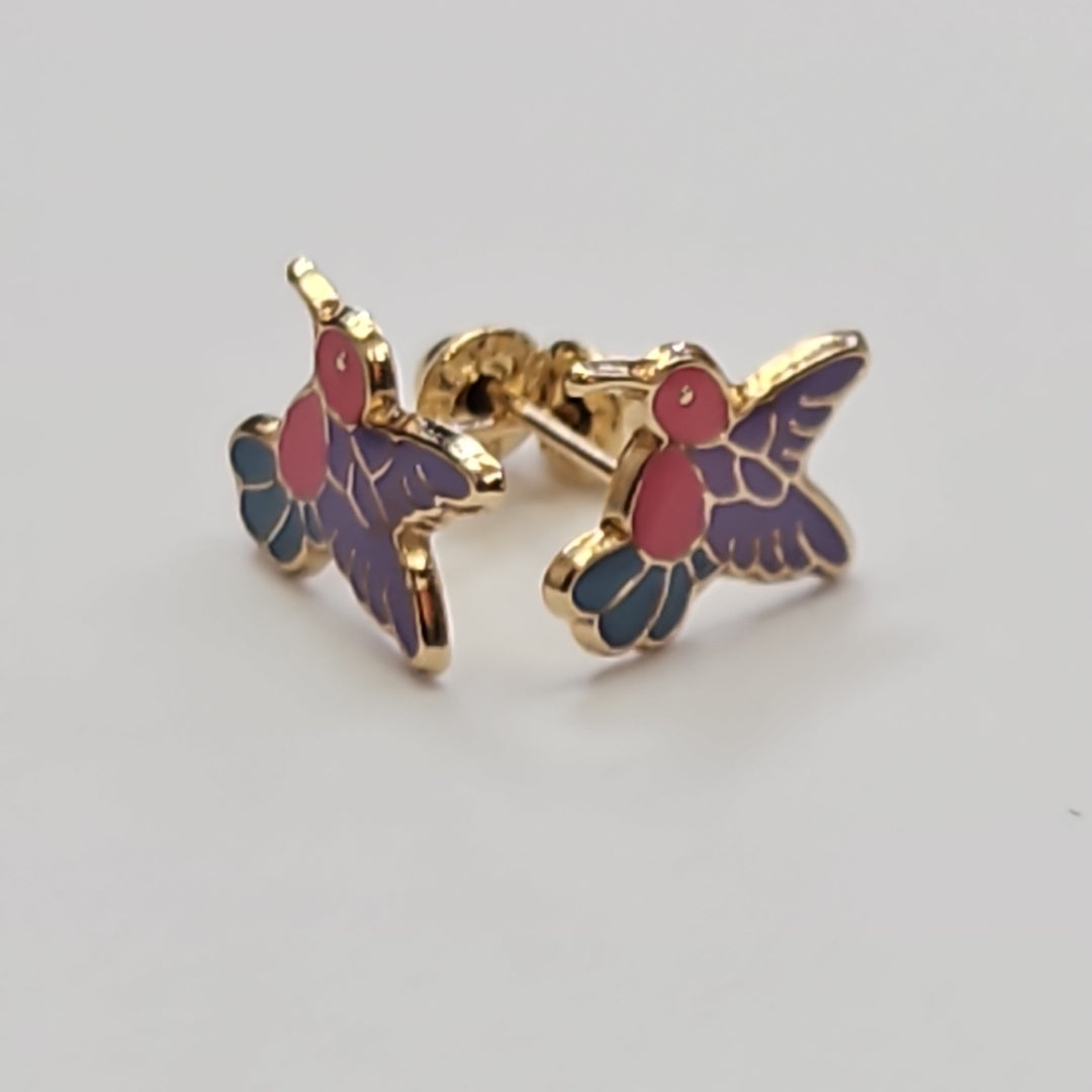 BROQUELES BROQUEL FIG COLIBRI ESMALTE ROSA 14K 0.2138 GR (NUEVO)