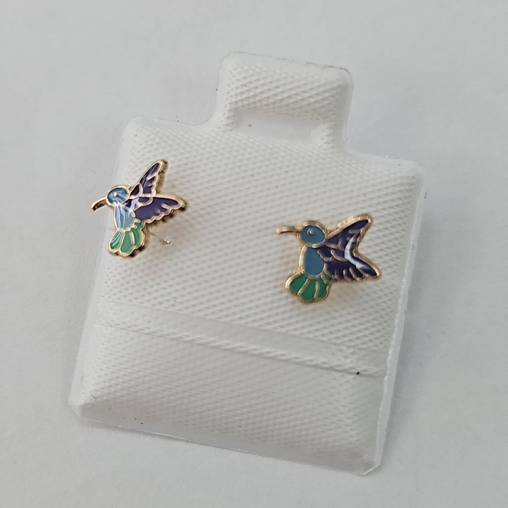 BROQUELES BROQUEL FIG COLIBRI ESMALTE AZUL 14K 0.2138 GR (NUEVO)