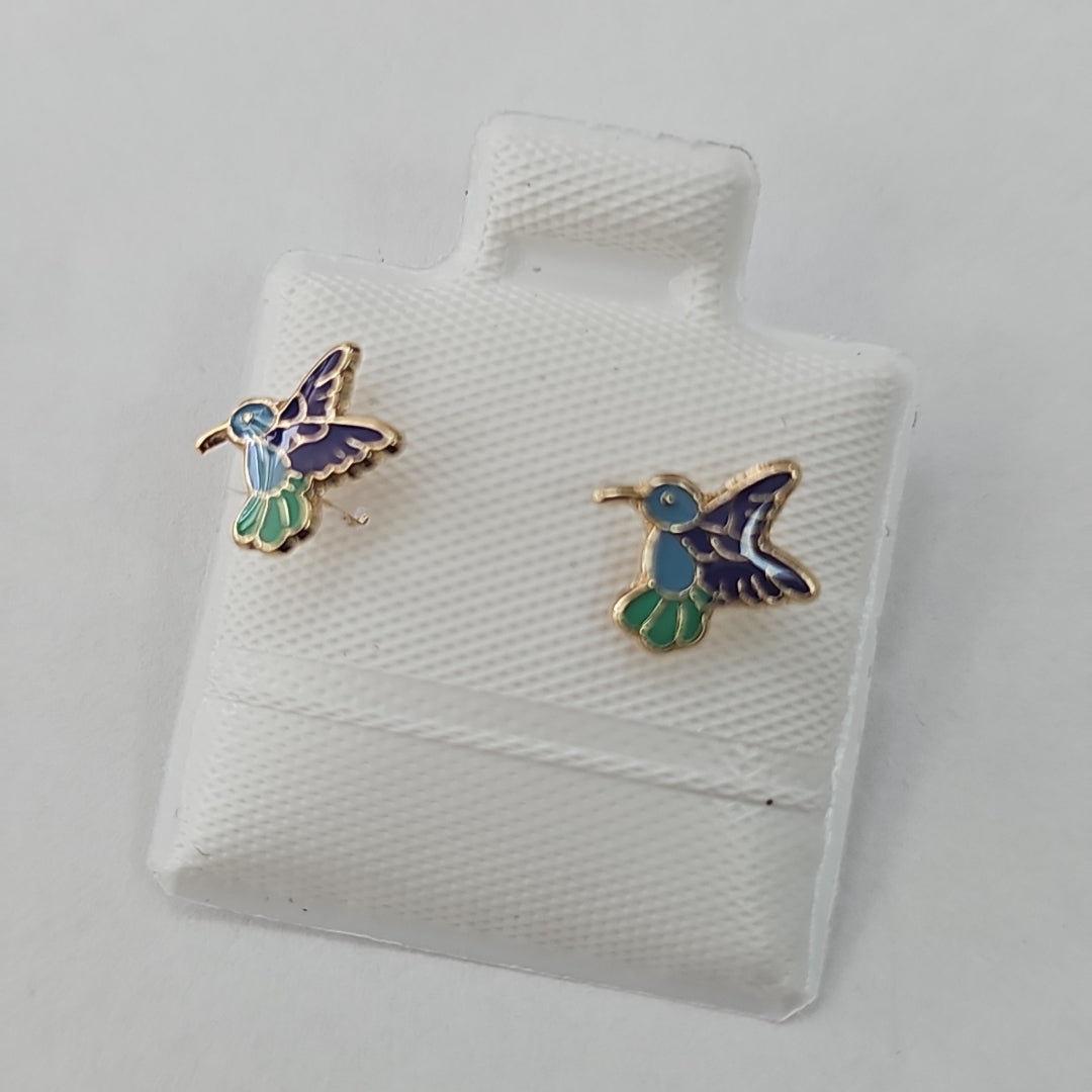 BROQUELES BROQUEL FIG COLIBRI ESMALTE AZUL 14K 0.2138 GR (NUEVO)
