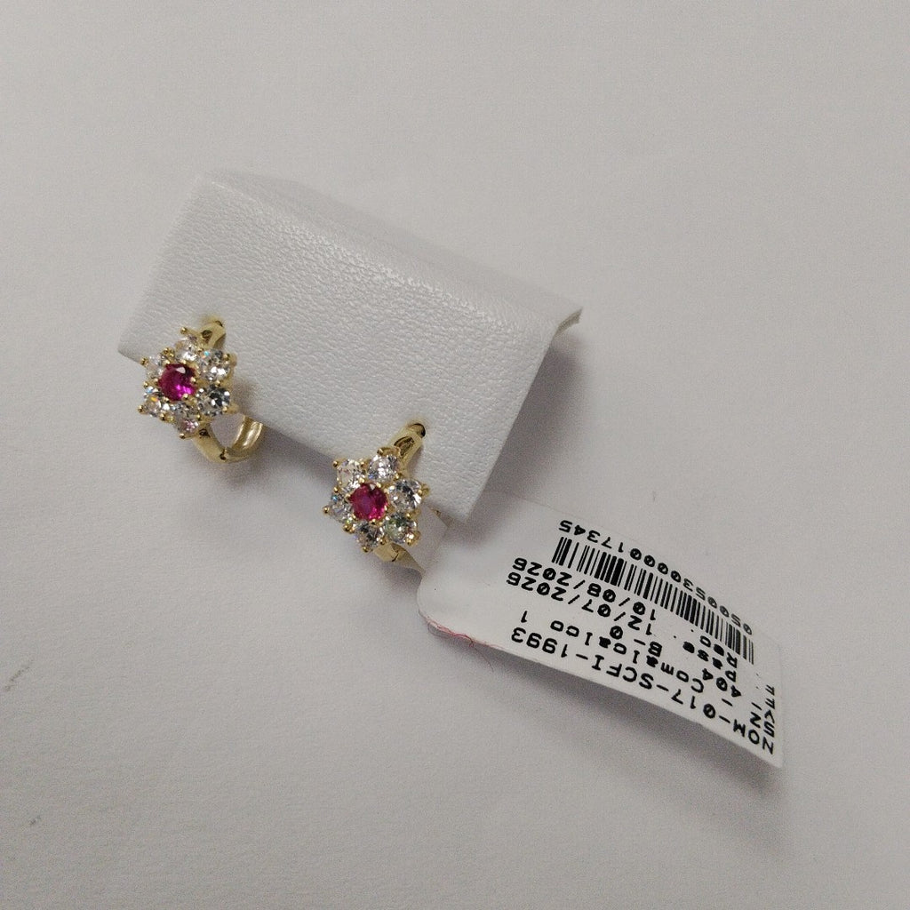 ARETES HUGGIES CON CIRCONIAS Y PIEDRA DE COLOR 14K 1.8 GR (NUEVO)