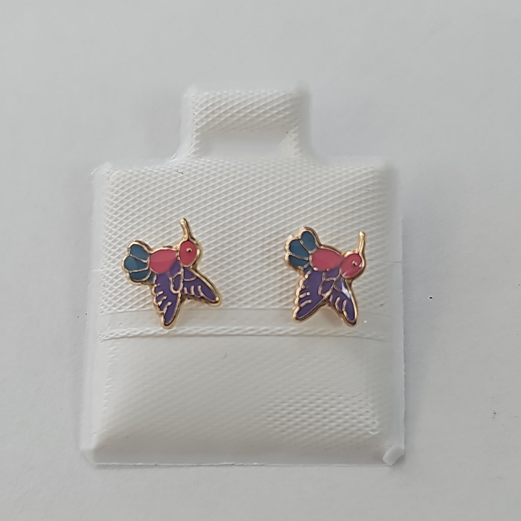 BROQUELES BROQUEL FIG COLIBRI ESMALTE ROSA 14K 0.2138 GR (NUEVO)