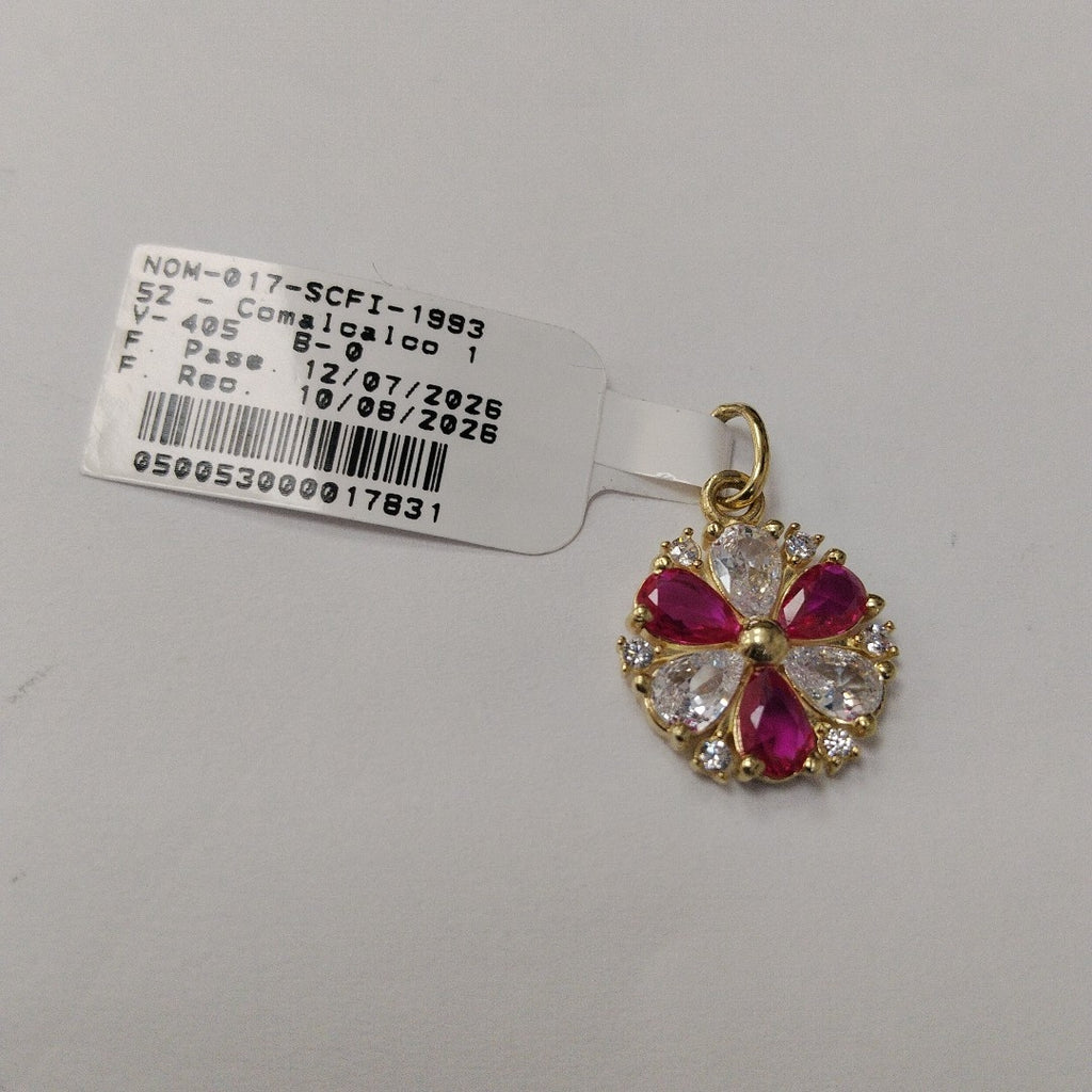 DIJE FLOR CIRCONIAS Y PIEDRAS DE COLOR 14K 2.7 GR (NUEVO)