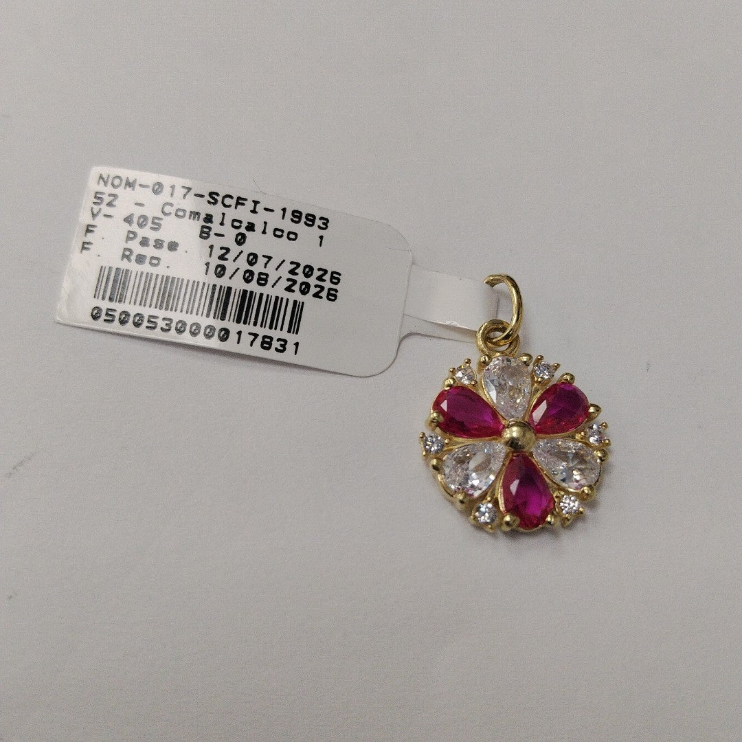 DIJE FLOR CIRCONIAS Y PIEDRAS DE COLOR 14K 2.7 GR (NUEVO)