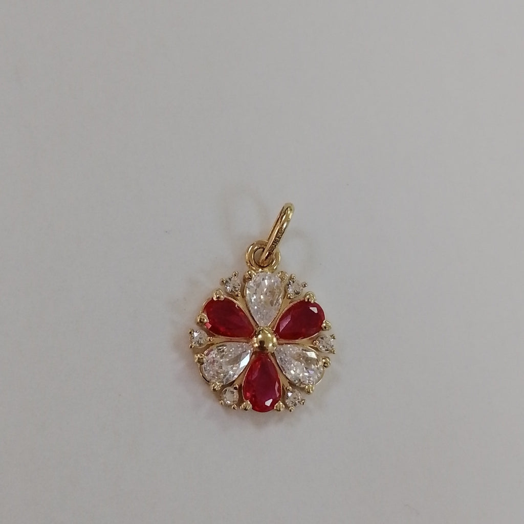 DIJE FLOR CIRCONIAS Y PIEDRAS DE COLOR 14K 2.8 GR (NUEVO)