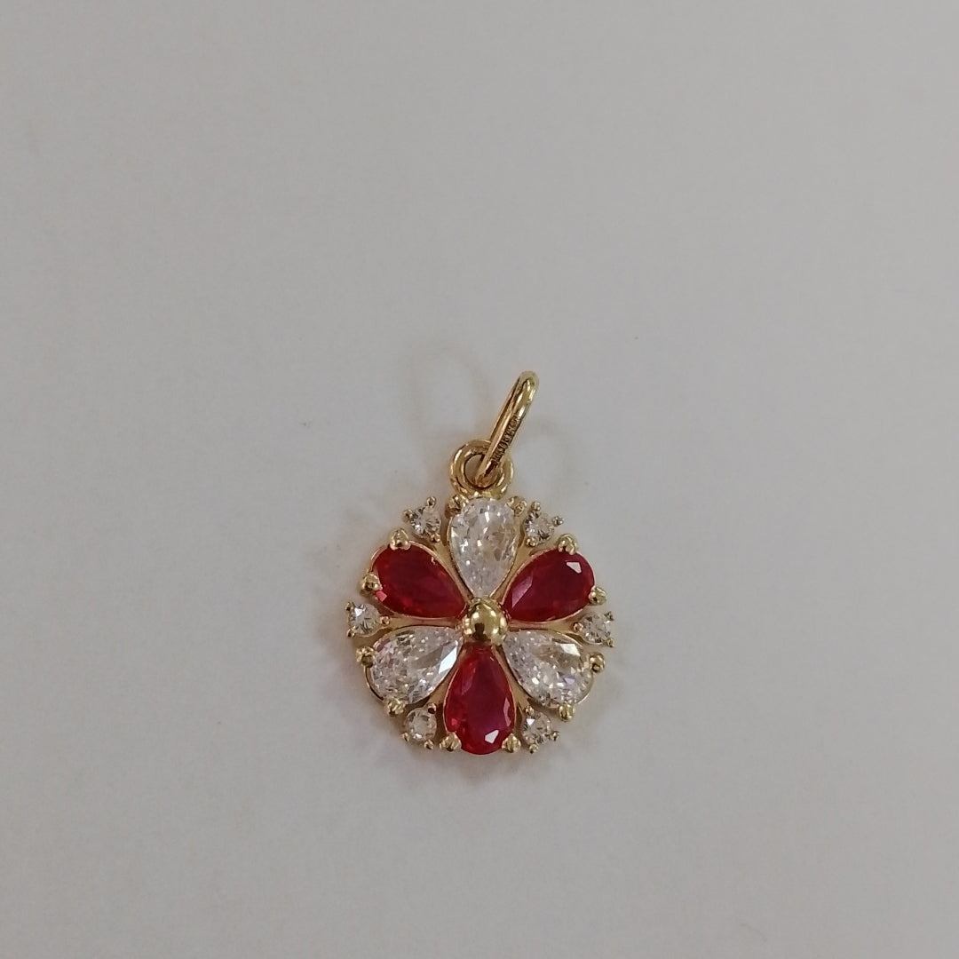 DIJE FLOR CIRCONIAS Y PIEDRAS DE COLOR 14K 2.8 GR (NUEVO)
