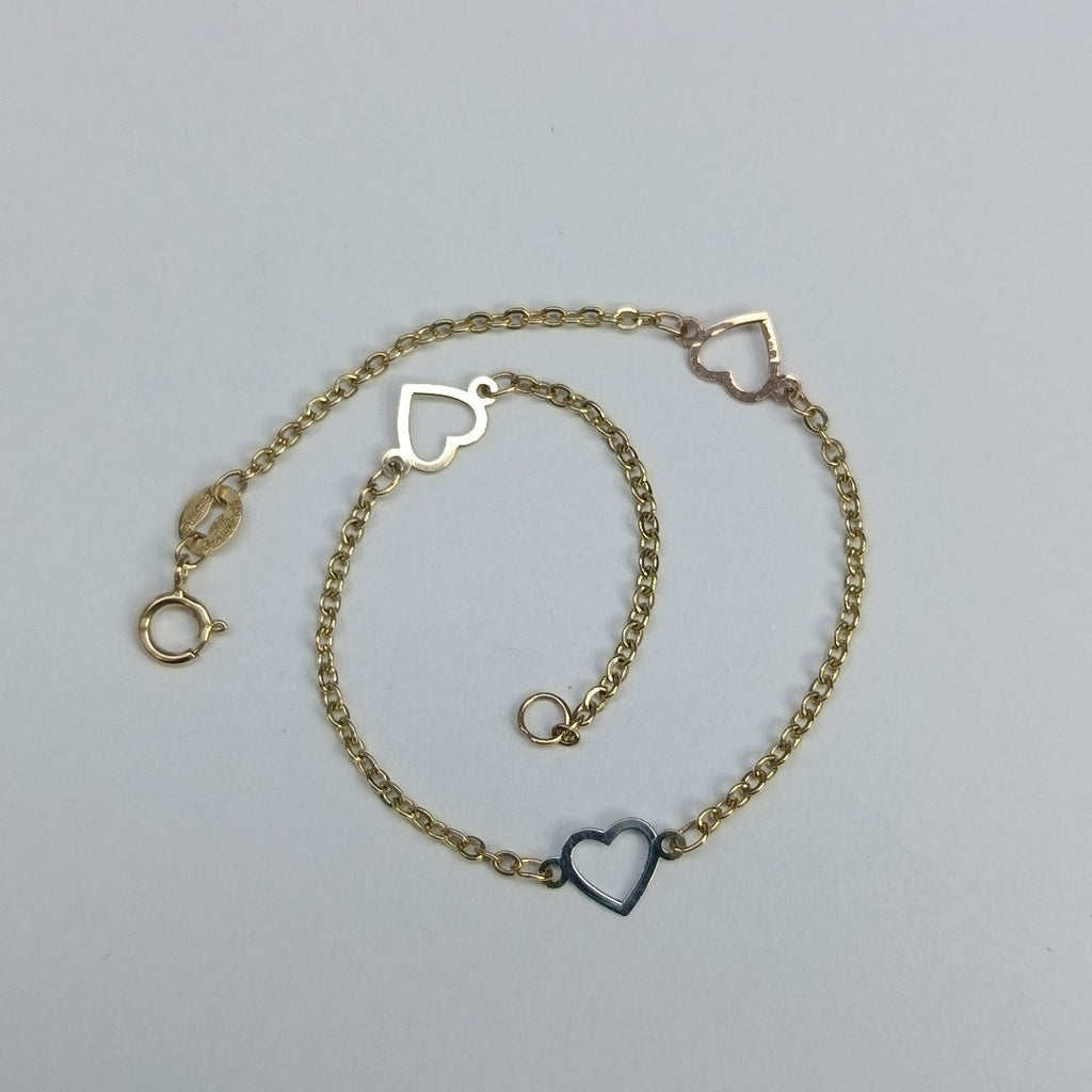 PULSERA ESPECIAL CON CORAZONES 14K 18 CM 1.2 GR (NUEVO)
