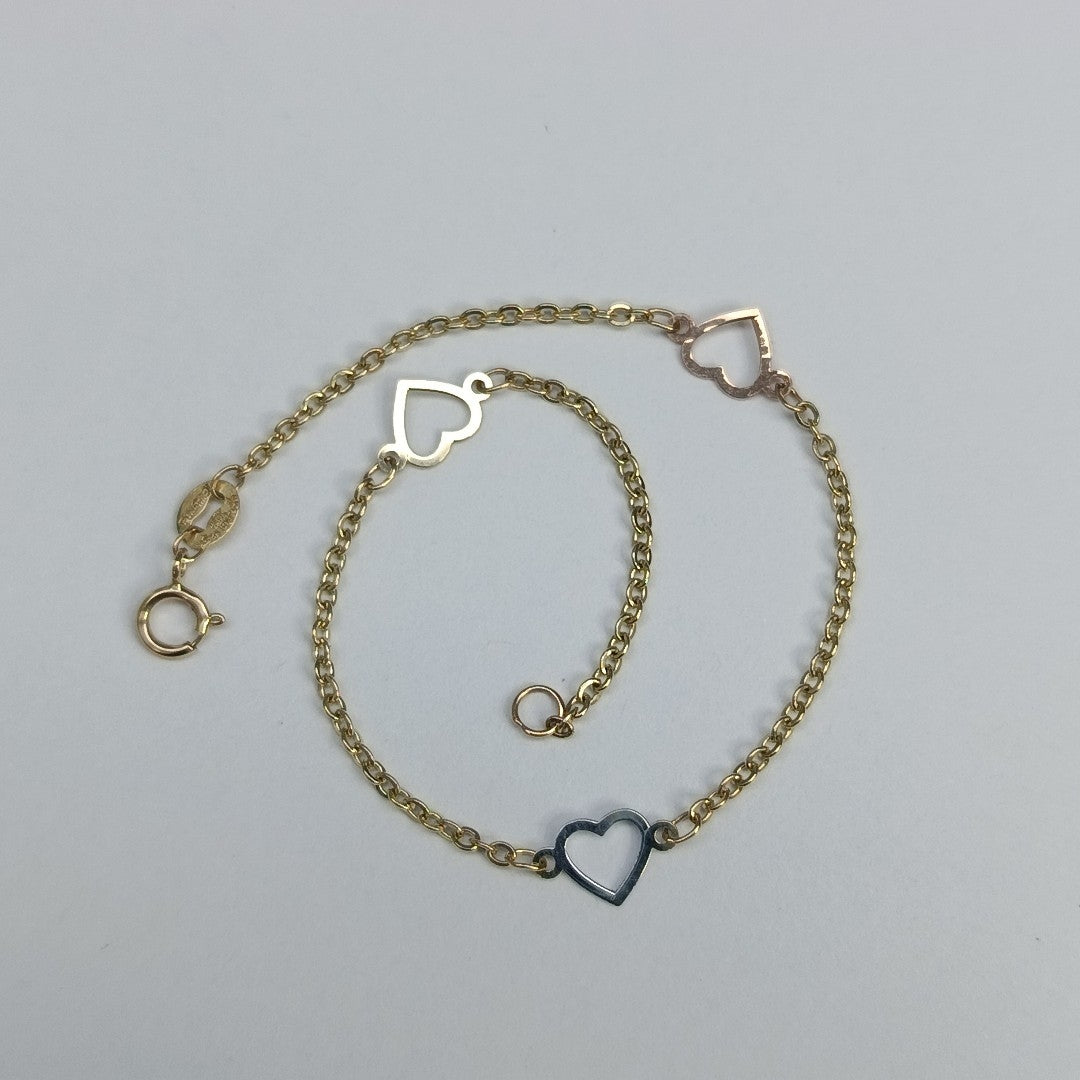PULSERA ESPECIAL CON CORAZONES 14K 18 CM 1.2 GR (NUEVO)