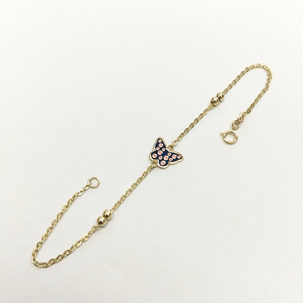 PULSERA TEJIDO ESPECIAL MARIPOSA CON ESMALTE 14K 18 CM 1.8 GR (NUEVO)