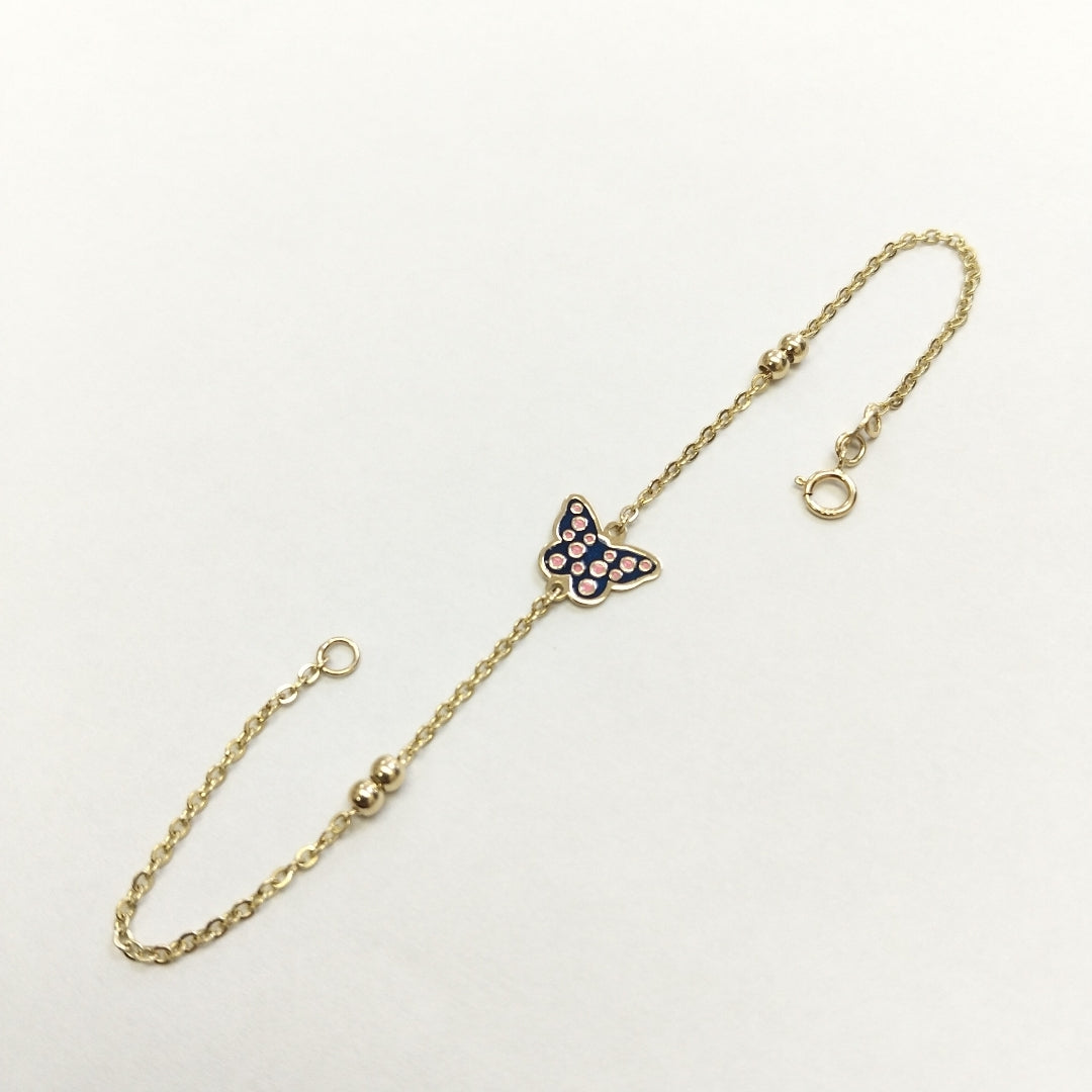 PULSERA TEJIDO ESPECIAL MARIPOSA CON ESMALTE 14K 18 CM 1.8 GR (NUEVO)