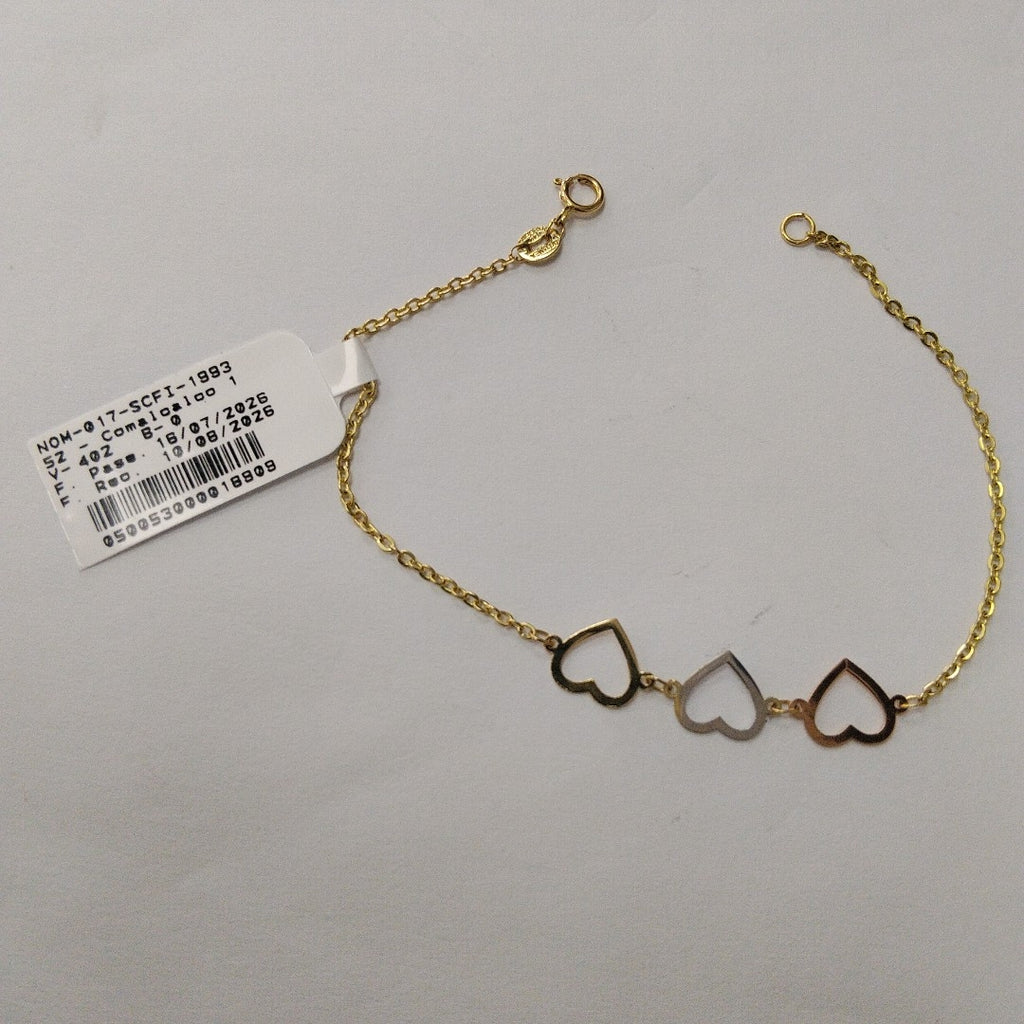 PULSERA ESPECIAL CON CORAZONES 14K 18 CM 1.3 GR (NUEVO)
