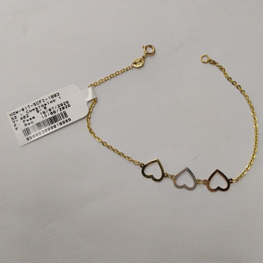 PULSERA ESPECIAL CON CORAZONES 14K 18 CM 1.3 GR (NUEVO)