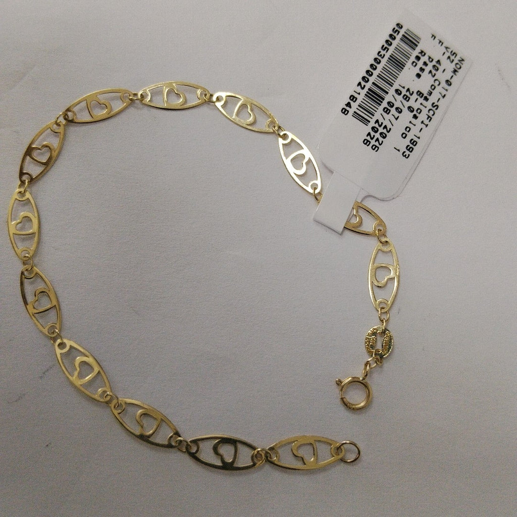 PULSERA TEJIDO ESPECIAL CON CORAZON 14K 18 CM 1.3 GR (NUEVO)