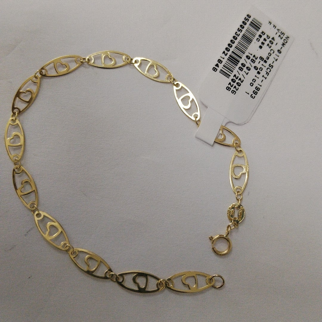 PULSERA TEJIDO ESPECIAL CON CORAZON 14K 18 CM 1.3 GR (NUEVO)