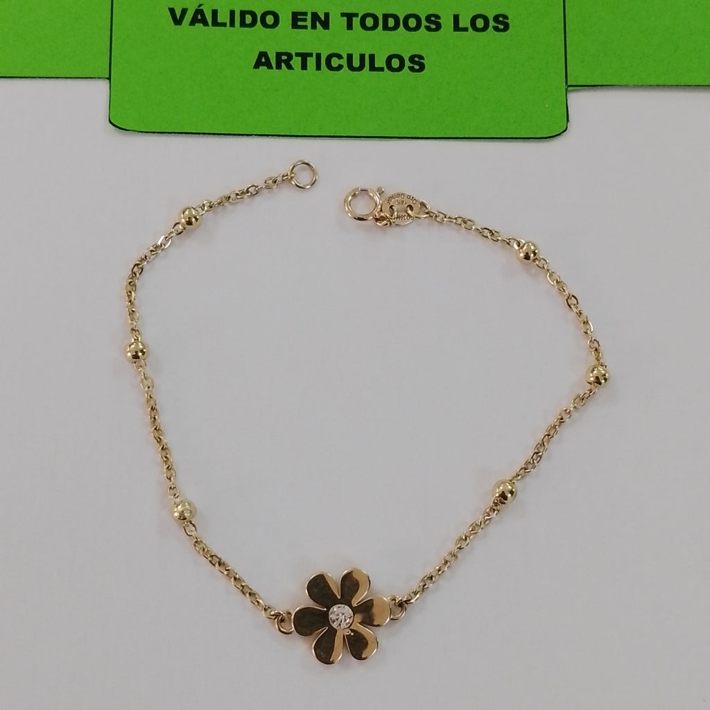 PULSERA TEJIDO ESPECIAL FLOR CON CIRCONIA 14K 18 CM 2.5 GR (NUEVO)
