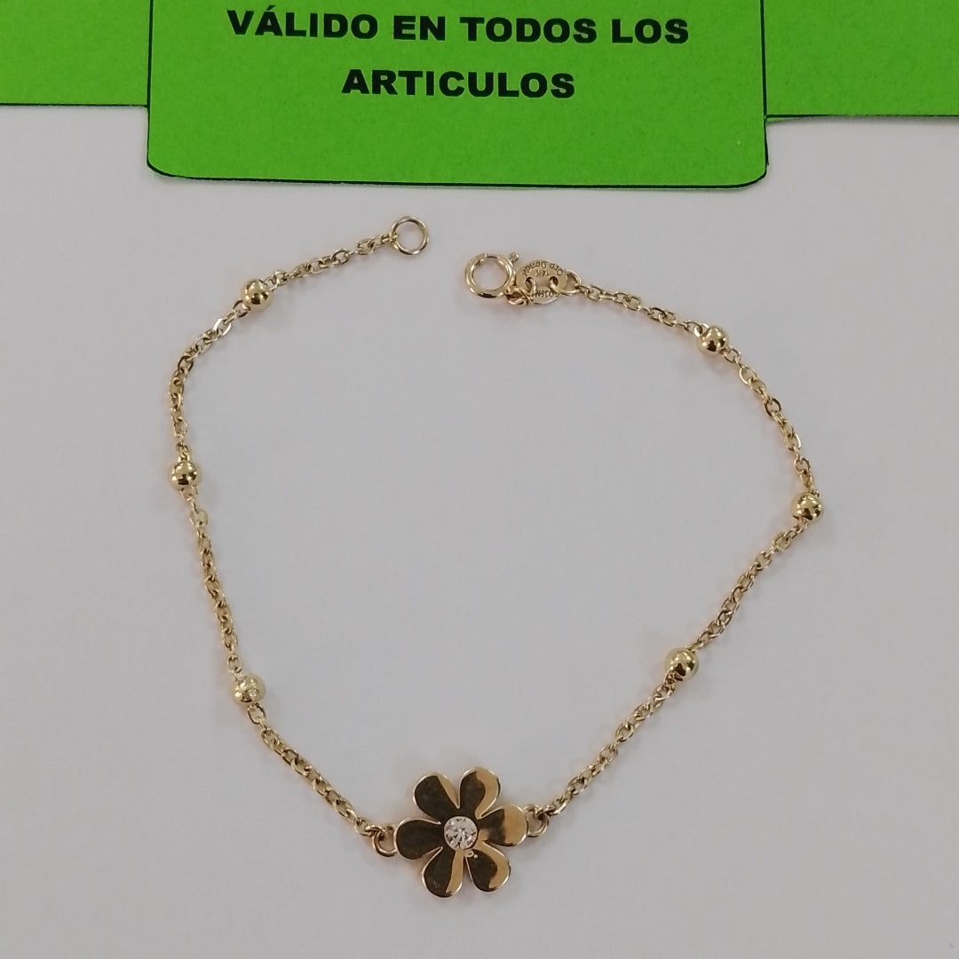 PULSERA TEJIDO ESPECIAL FLOR CON CIRCONIA 14K 18 CM 2.5 GR (NUEVO)