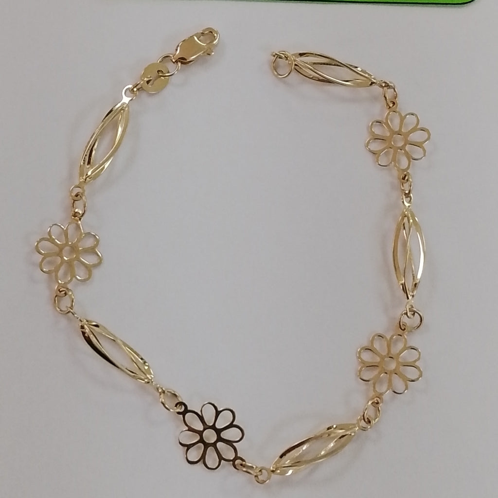PULSERA ESPECIAL CON FLORES 14K 18 CM 2.8 GR (NUEVO)
