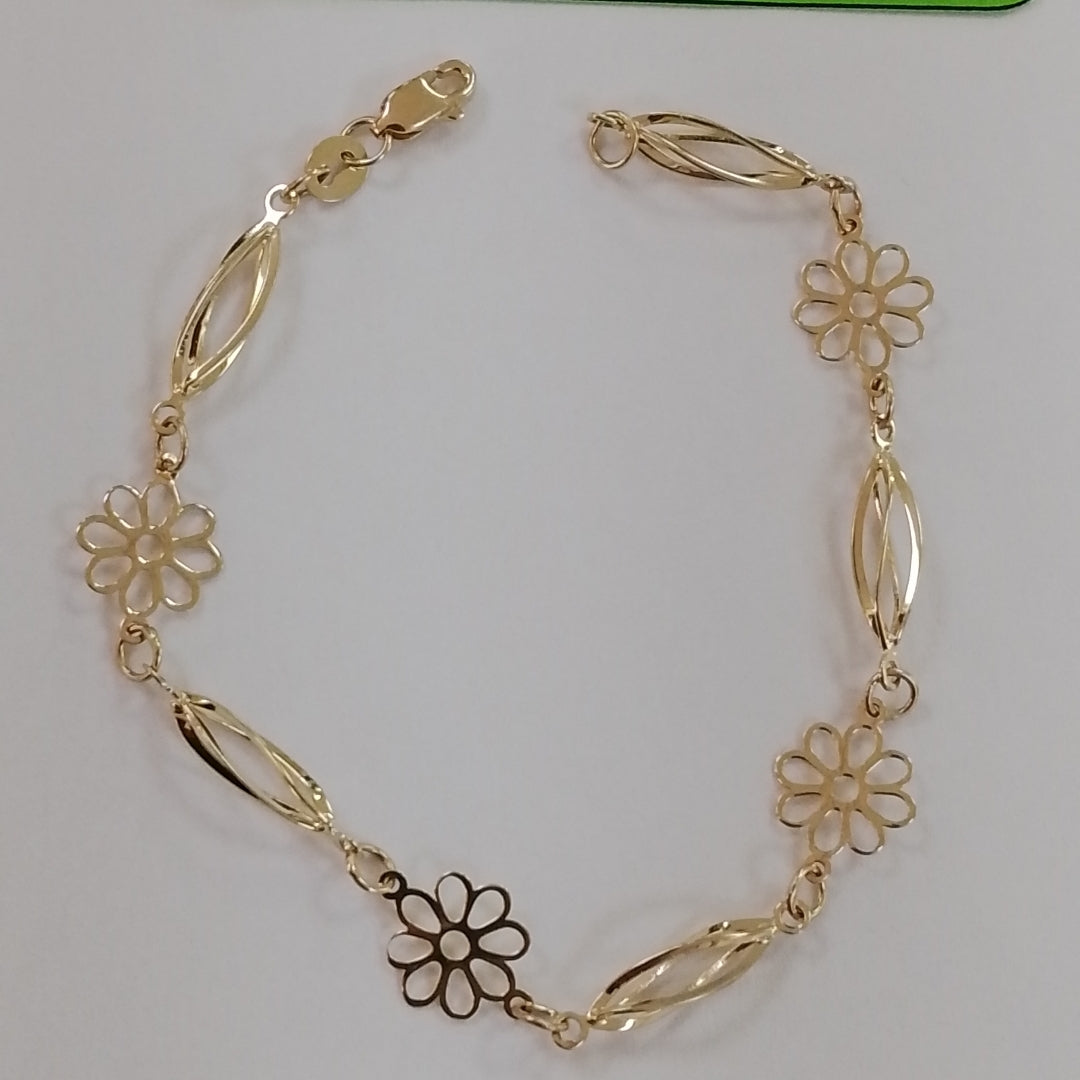 PULSERA ESPECIAL CON FLORES 14K 18 CM 2.8 GR (NUEVO)
