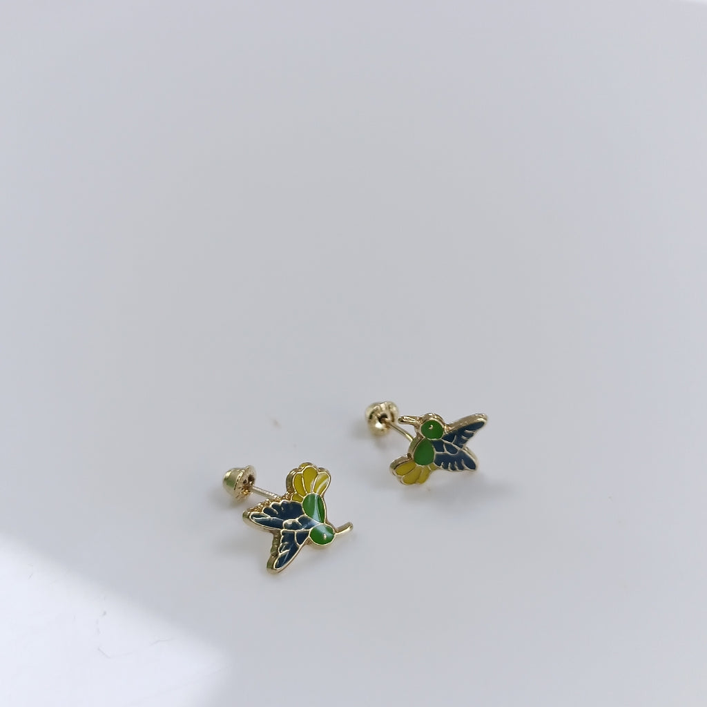 BROQUELES BROQUEL FIG COLIBRI ESMALTE VERDE 14K 0.2138 GR (NUEVO)
