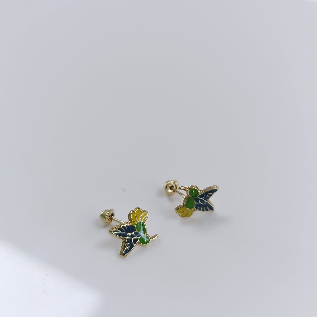 BROQUELES BROQUEL FIG COLIBRI ESMALTE VERDE 14K 0.2138 GR (NUEVO)