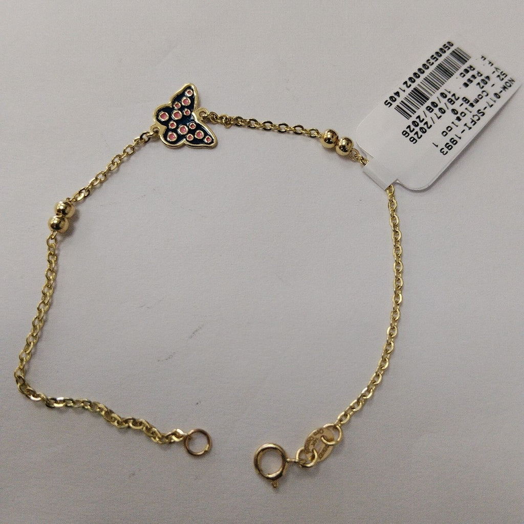 PULSERA TEJIDO ESPECIAL MARIPOSA CON ESMALTE 14K 18 CM 1.8 GR (NUEVO)