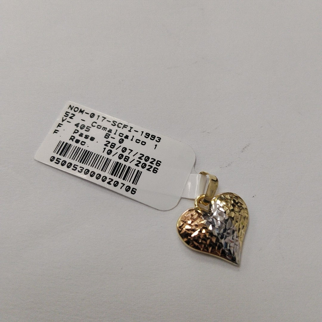 DIJE TEJIDO CORAZON LABRADO COMBINADO 14K 1.2 GR (NUEVO)