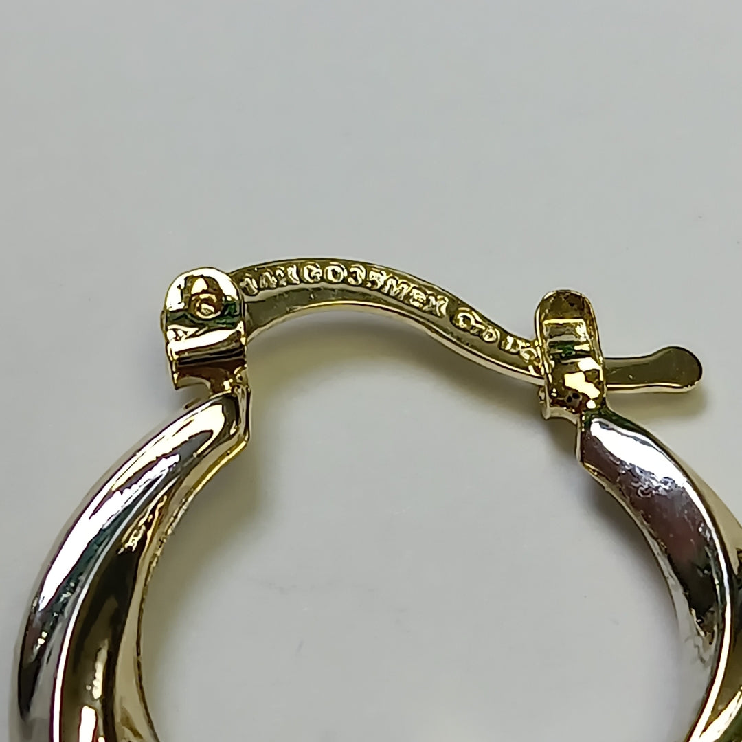ARETES TEJIDO ARRACADA TRENZADA COMBINADA 14K 1.8 GR (NUEVO)
