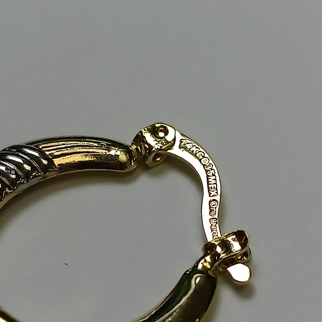 ARETES TEJIDO ARRACADAS COMBINADAS HUECAS 14K 2.1 GR (NUEVO)