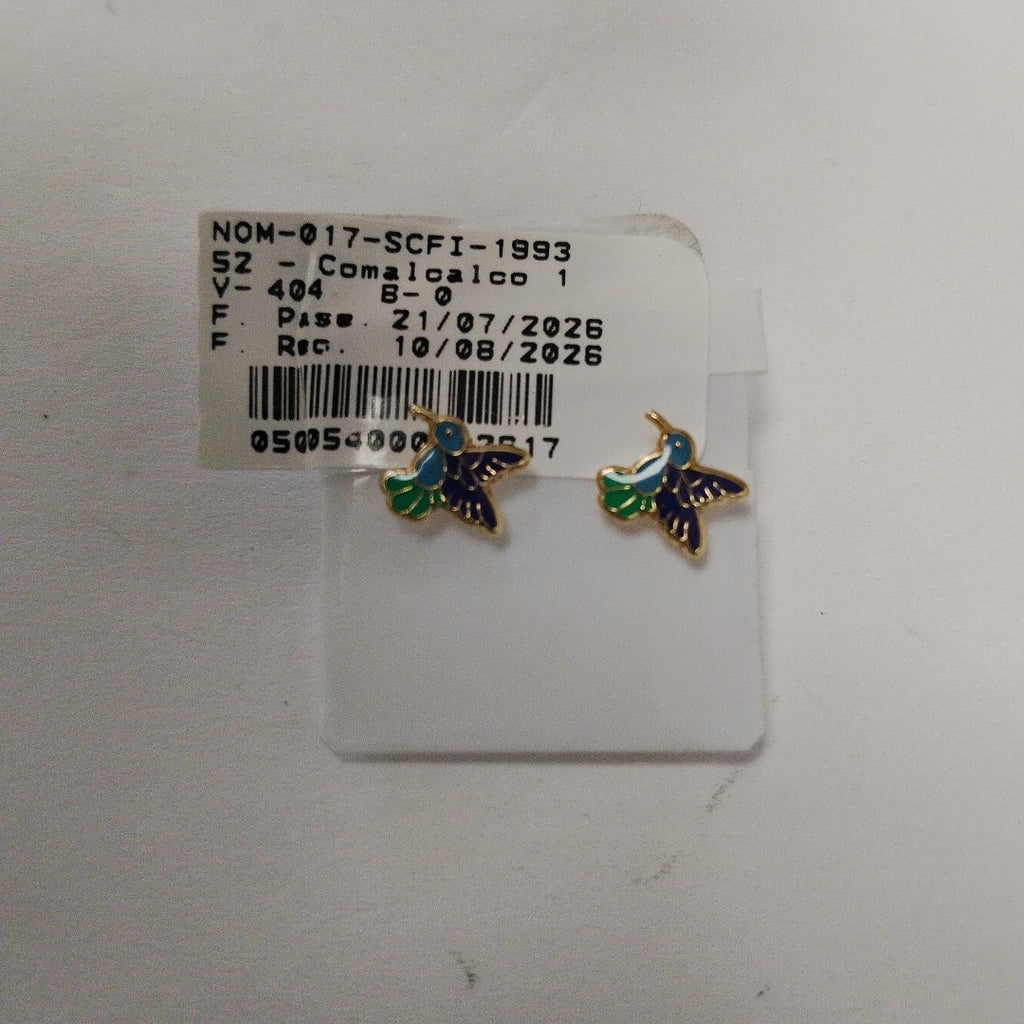 BROQUELES BROQUEL FIG COLIBRI ESMALTE AZUL 14K 0.2138 GR (NUEVO)