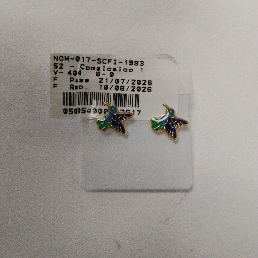 BROQUELES BROQUEL FIG COLIBRI ESMALTE AZUL 14K 0.2138 GR (NUEVO)