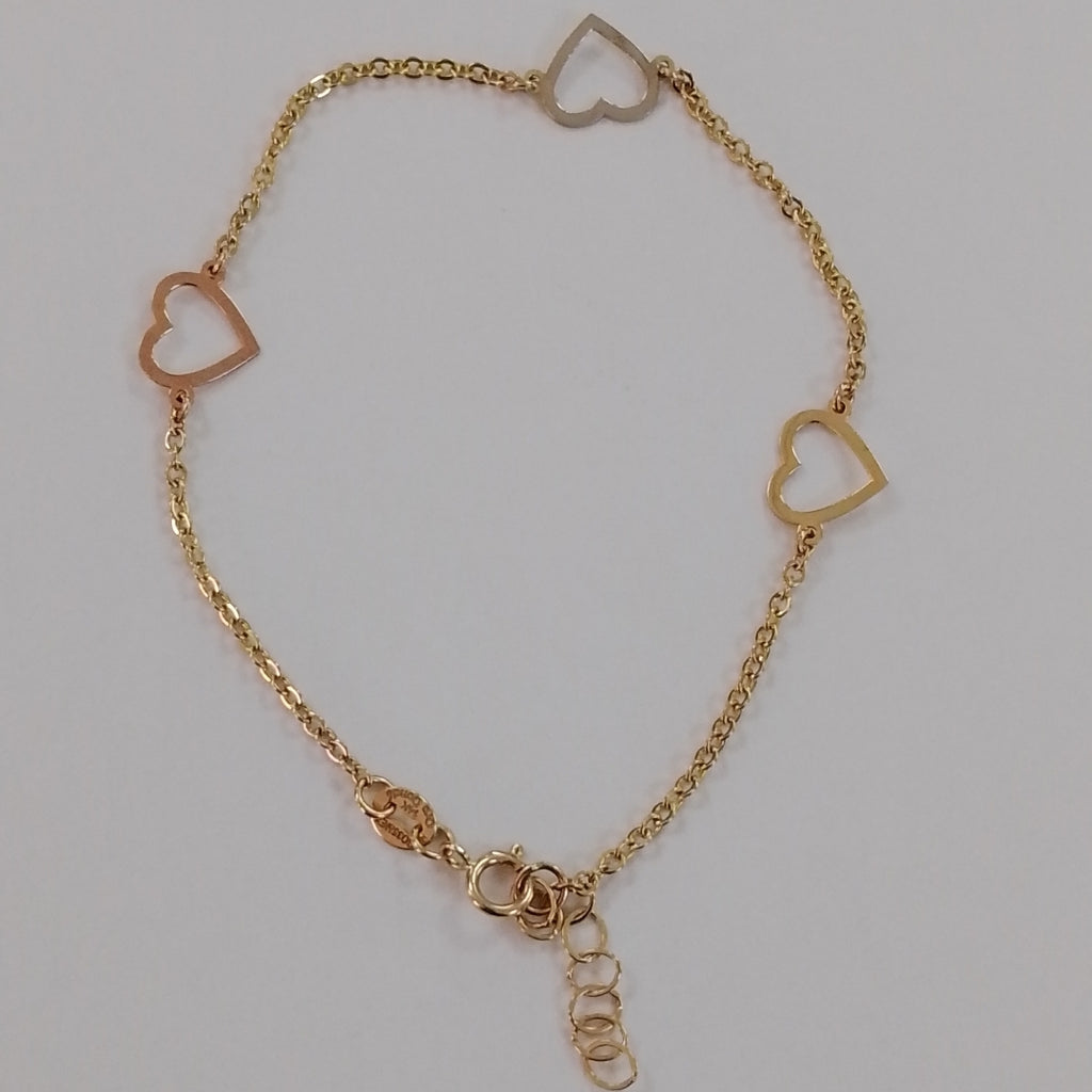 PULSERA ESPECIAL CON CORAZONES CONBINADOS 14K 18 CM 1.7 GR (NUEVO)
