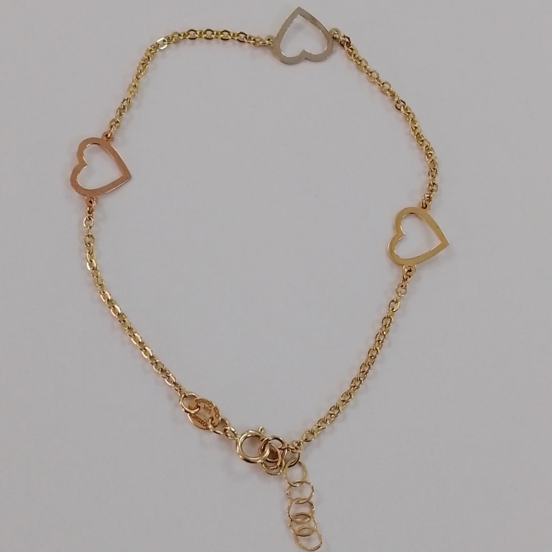 PULSERA ESPECIAL CON CORAZONES CONBINADOS 14K 18 CM 1.7 GR (NUEVO)