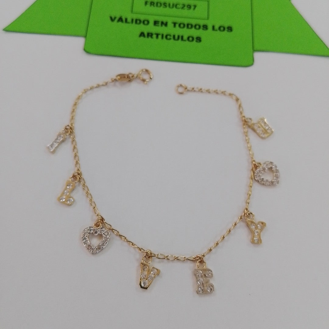 PULSERA ESPECIAL CON DIJES Y CIRCONIAS 14K 18 CM 3.3 GR (NUEVO)