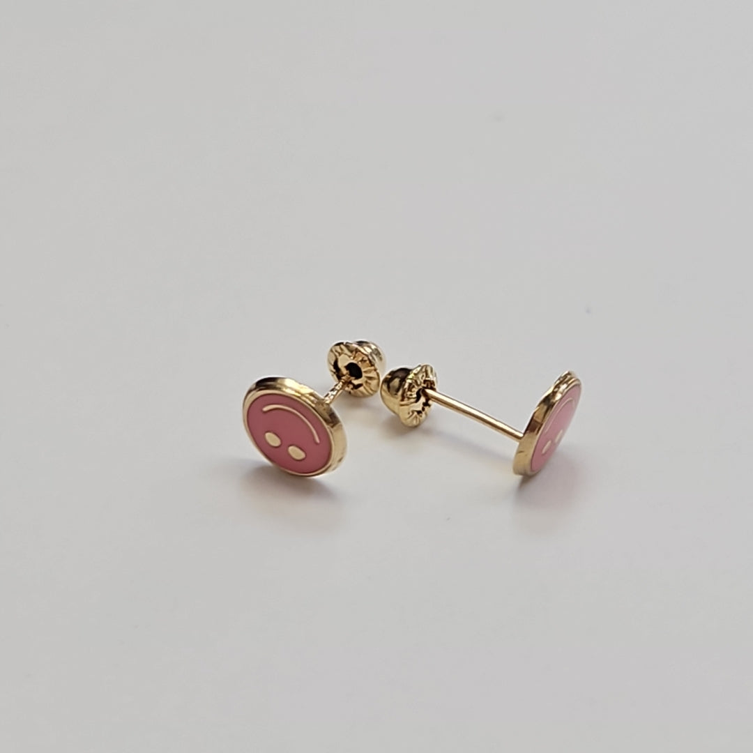 BROQUELES BROQUEL FIG SONRISA ESMALTE ROSA 14K 0.1696 GR (NUEVO)